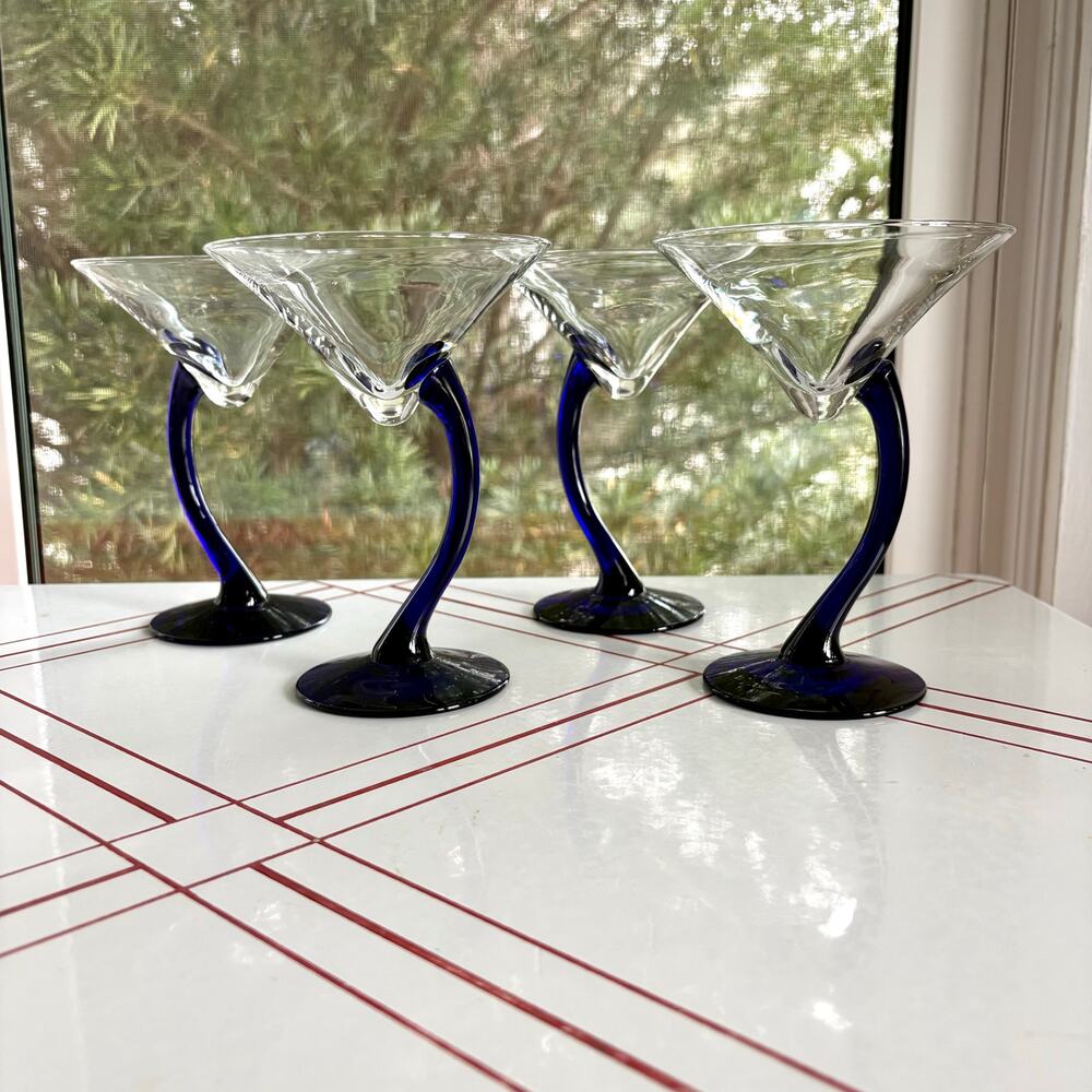 Vintage Libbey Bravura Martini Glasses Set of 4 Cobalt Blue Stem
